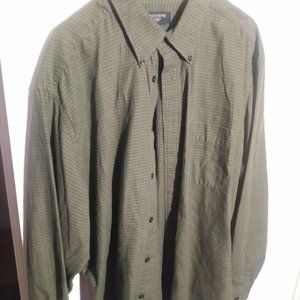 MENS DOCKERS NO WRINKLES XL DARK OLIVE GREEN LONG SLEEVE SHIRT